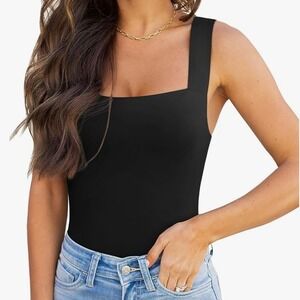 REORIA Butsmooth Women's Black Sexy Square Neck Tank Top Bodysuit XL